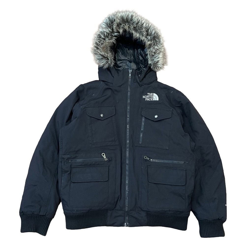 The North Face Fur Lined Hooded Bomber Utility Goose Down Jacket Black Large